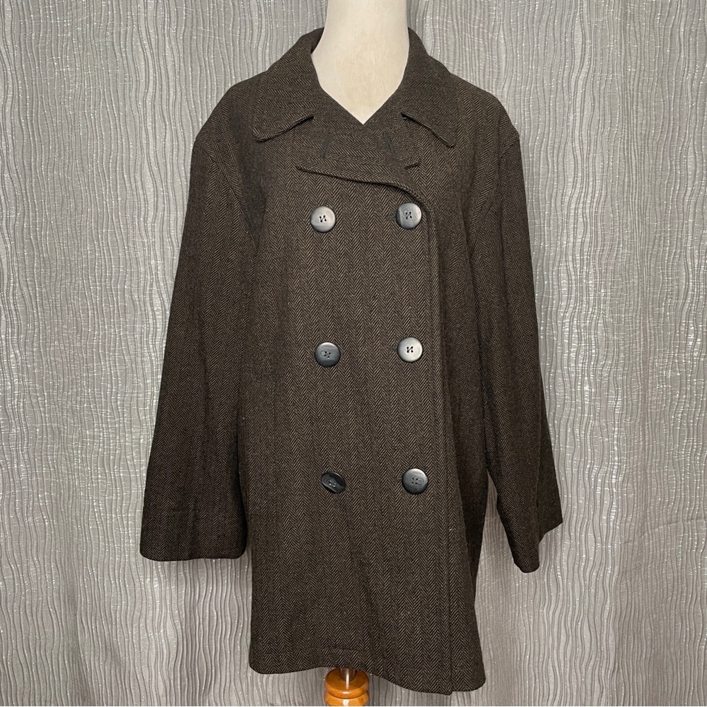 Willi Smith Double Breasted Herringbone Wool Coat - image 1